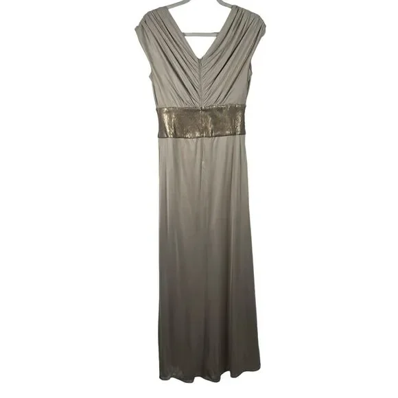Tadashi Shoji Gold Sequin Maxi Dress Party Cocktail Wedding Guest Womens Medium - Picture 6 of 7